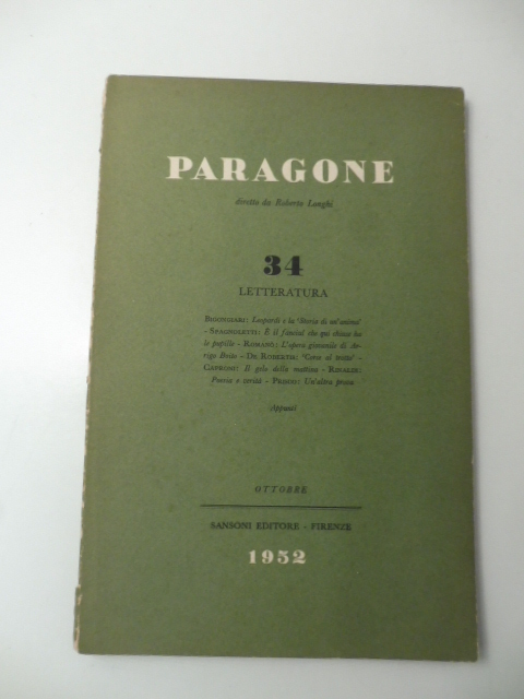 Paragone. Mensile di arte figurativa e letteratura diretto da Roberto Longhi, anno III, numero 34, ottobre 1952